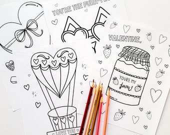 Valentine's Day Coloring Pages, Hand-Drawn Love Themes (PDF)