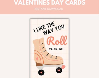 Retro Roller Skate Valentine Cards, Printable Kids Valentines (Digital Download)