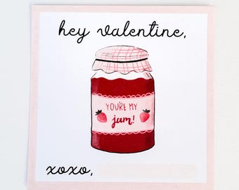 Strawberry Jam Valentine, Fruit Valentine Printable, Treat Tag, Kids Tween Classroom Valentines Girls Valentine Card, Strawberry Party Favor