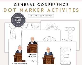 LDS General Conference Dot Marker Activity Pages (Digital Download) Prophet Apostles Activities, Nursery Junior Primary Sticker Activity