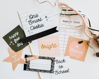 Back to School Breakfast Dinner Printables, First Day of School Treat Tags, Pennant Flag, Place Setting, Lunchbox Notes, First Day Printable