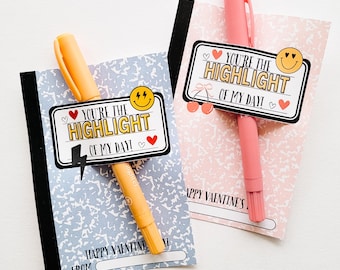 Highlighter Valentine Printable, Highlighter Valentine Cards, Tween Classroom Valentines, School Boy/Girl Valentines, Non-Candy Valentine