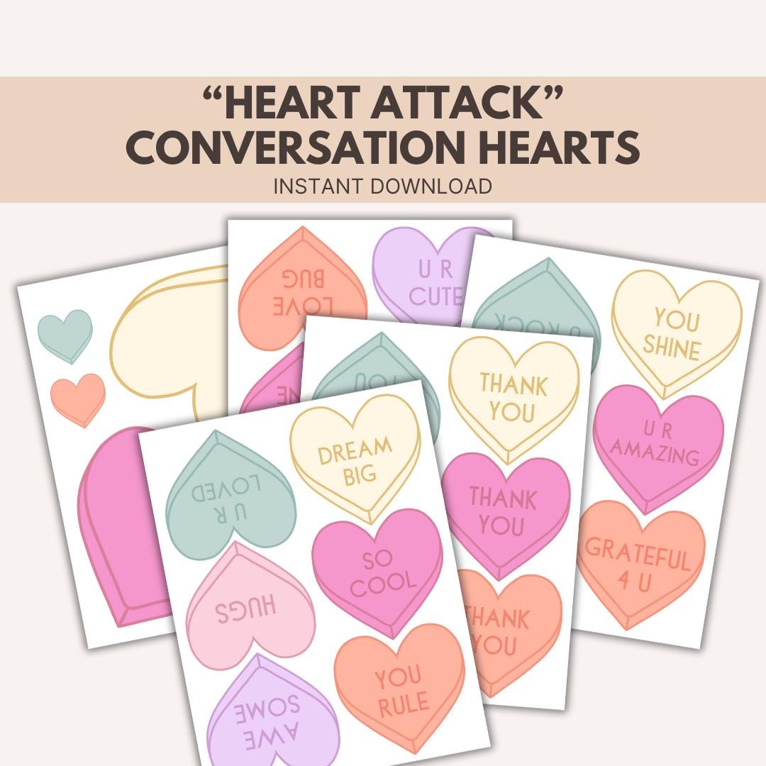 Valentine's Day Heart Attack Door Hearts, Printable Conversation Hearts, Lunchbox Love Notes, LDS Primary YW Youth Church Service Activity