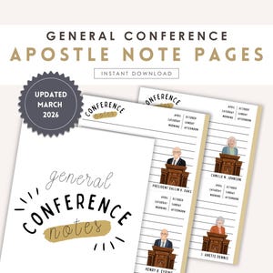 LDS General Conference Printable Notes for Kids, General Conference Packet April 2026, Senior Primary Activy Pages Notebook Apostles Prophet