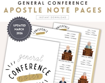 LDS General Conference Printable Notes for Kids, General Conference Packet April 2026, Senior Primary Activy Pages Notebook Apostles Prophet