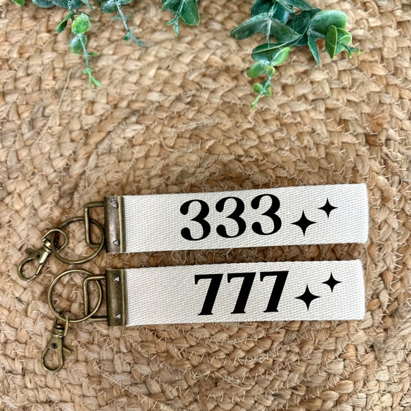 Angel Numbers Custom Canvas Wrist Keychain Lanyard | Custom Lanyard | Key Fob Wristlet | Car Key Holder | Cute Keychain 333 777 444 222 888