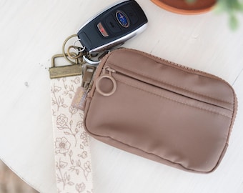 Wristlet Keychain Wallet, Zippered Card Holder, ID Window, Graduation Gift