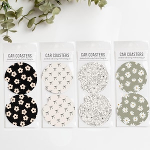 Posavasos para coche, juego de 2 posavasos florales, bonitos accesorios para coche, portavasos, elegantes y modernos, florales, a cuadros - nuevos