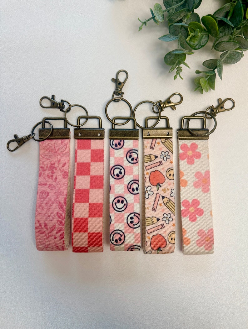 Canvas Wrist Keychain Lanyard, Custom Lanyard, Key Fob Wristlet, Car Key Holder, Cute Keychain, Preppy Retro Boho Smiley Keychain Lanyard image 5