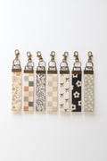 Canvas Wrist Keychain Lanyard, Custom Lanyard, Key Fob Wristlet, Car Key Holder, Cute Keychain, Bow Boho Smiley Keychain Lanyard -new