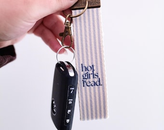 Bookish Canvas Wristlet Keychain – "Hot Girls Read" Key Fob Lanyard Wallet