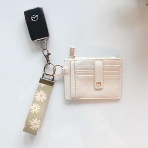 Cartera de cuero con llavero y correa para la muñeca, tarjetero, llavero con identificación y correa, tarjetero con correa para la muñeca -2025