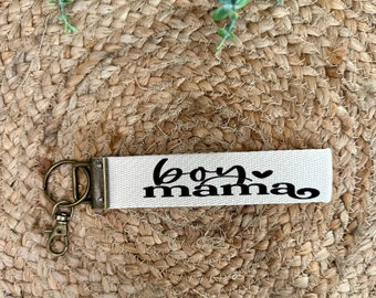 Boy Mama Custom Canvas Wrist Keychain Lanyard | Custom Lanyard | Key Fob Wristlet | Car Key Holder | Cute Keychain | Gift for Boy Mom