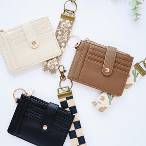 Leather Keychain Wallet with Wrist Lanyard, Wallet Cardholder, ID keychain Lanyard, Card Case Wallet with Wristlet