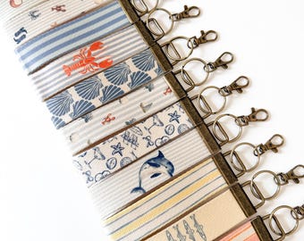 Summer Canvas Wristlet Keychain and Keychain Wallet – Handmade Key Fob Lanyard, Compact Keychain Wallet