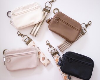 Fall Keychain Wallet with Wrist Lanyard, Compact Zip Card Holder Keyring