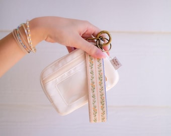 Wristlet Keychain Wallet, Zippered Card Holder, ID Window, Back to School, College Student Gift