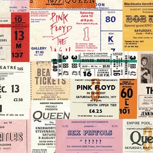 55 pezzi Adesivi per biglietti di band vintage - Adesivi impermeabili per bagagli, quaderni, custodie per telefoni, computer, iPad