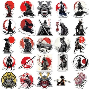 50 pieces Japanese Samurai stickers bundles, Waterproof stickers for labels, DIY packaging, and phone cases, Notebooks