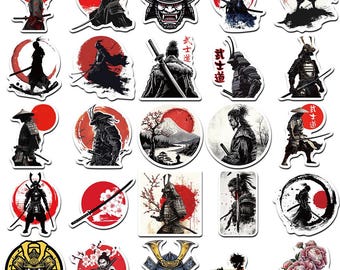 Pegatinas de samuráis japoneses: vinilos impermeables (50 unidades)