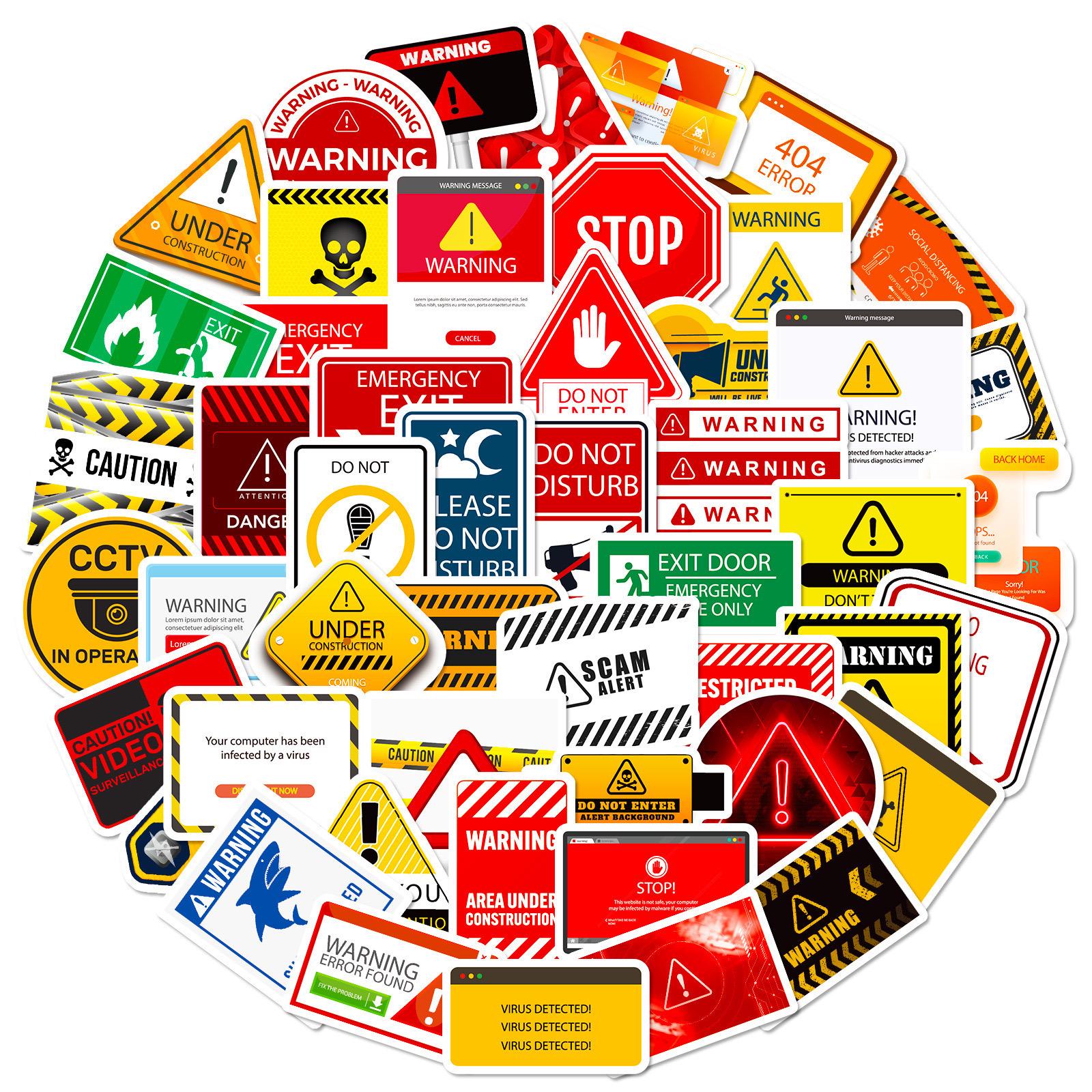 Objectum Warning Sign Sticker Warning Sign Stickers: Waterproof Decals for Laptops, Luggage (50pcs ...