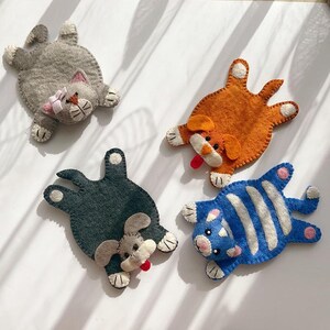 Cartoon Animal Wool Felt Heat Pads | Handmade Cute Cat Coasters | Table Decor Protection Mats