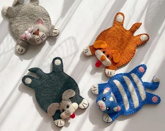 Cartoon Animal Wool Felt Heat Pads | Handmade Cute Cat Coasters | Table Decor Protection Mats