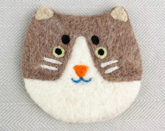 Handmade Wool Felt Cat Coaster | Cartoon Animal Heat Pad