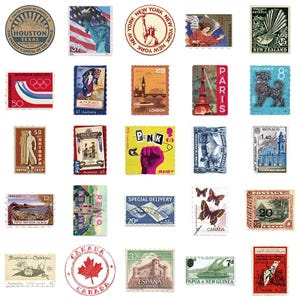 50 adesivi con francobolli postali d'epoca / decorazioni per diari / materiali di cancelleria retrò