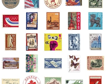 50 Vintage Stempel Stempel Aufkleber | Journal Tagebuch Dekor | Retro Schreibwaren
