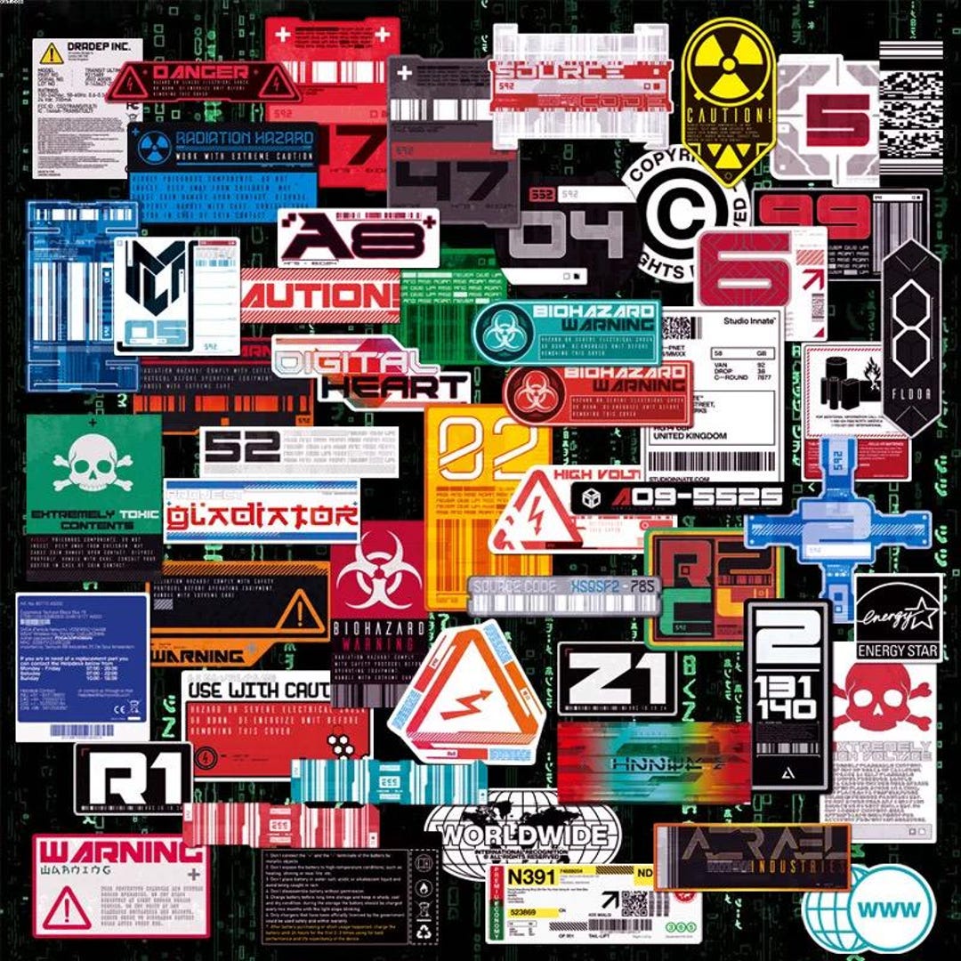 Cyberpunk Sticker Pack: Tech Industrial Logos for Laptop, iPad (set of ...