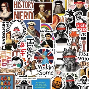Fun History Doodle Stickers | 50pcs Cartoon DIY Set | Creative Decor for Luggage, Guitar & Notebook
