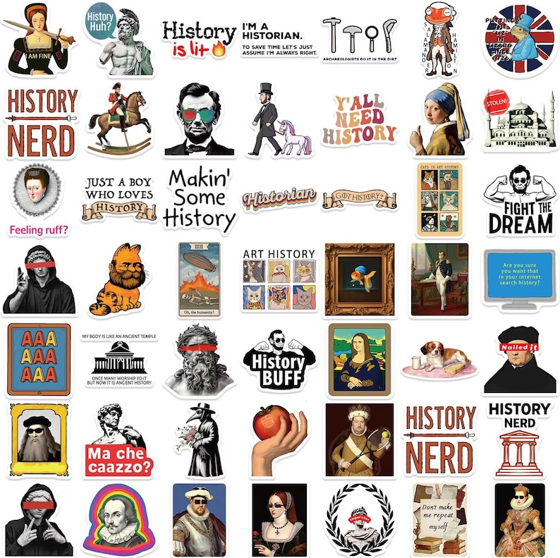 History Question Sticker Fun History Doodle Stickers | 50pcs Cartoon DIY Set | Creative Decor ...
