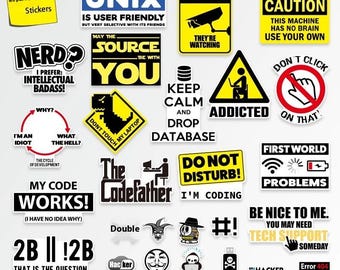 Jeu d'autocollants d'étiquettes de programmation | Décoration sur le thème du code | Stickers bagages et appareils