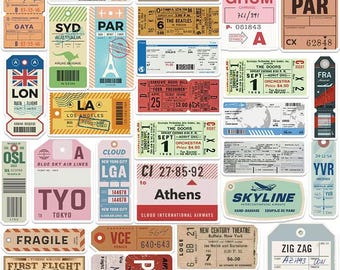 Airline Boarding Pass Stickers: Travel Luggage Decals, 40 Pieces