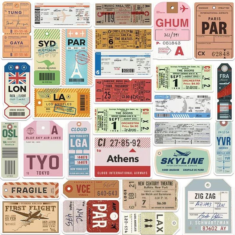 Airline Boarding Pass Stickers: Travel Luggage Decals, 40 Pieces - Etsy