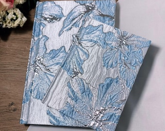 Embossed Blue Floral Journal: Handmade Fabric Notebook