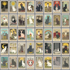 78 stickers chats pour cartes de tarot, stickers vinyles imperméables, lot d'autocollants félins mystiques, décoration de bagages DIY pour ordinateur portable, téléphone, skateboard