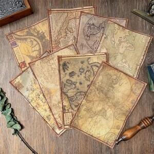 Set artigianale macchiato di caffè / 8 illustrazioni vintage di mappe di navigazione medievali / Arte di diario vintage