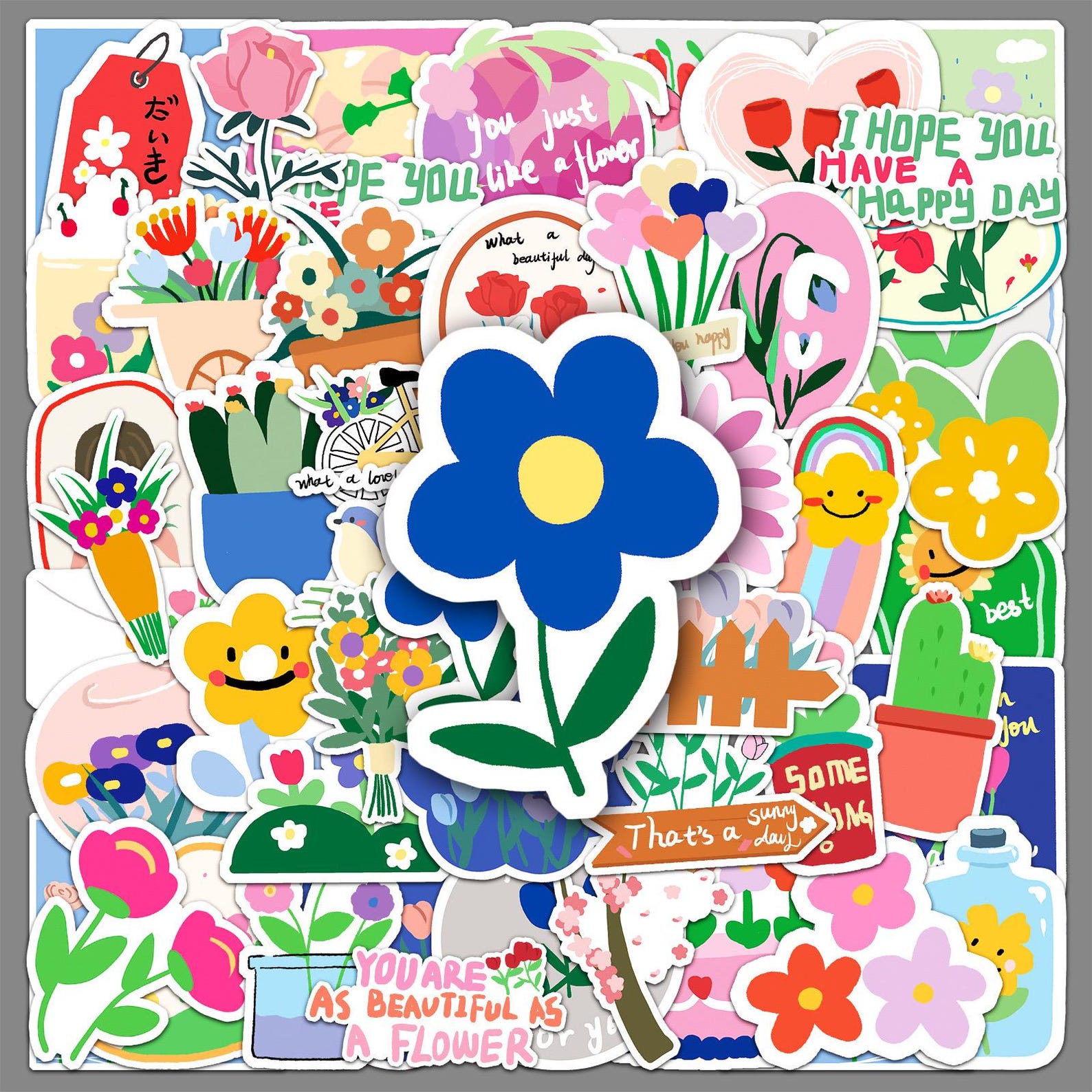 Hand-drawn Flower Stickers | 50pcs Cute Plant Art- Waterproof Stickers ...