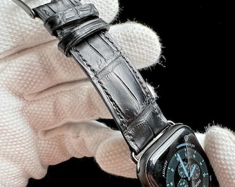 ハンドメイドブラッククロコダイルApple Watchレザーストラップ（42-45mm）