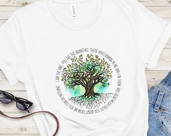 I Am The Vine Tee, Tree Of Life Shirt, Jesus Saves Shirt, Christian shirt, Bible Study Tee, Bible Verse Shirt, John 15:5, Church Camp Tee