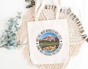 Rock Collector Tote Bag, Not All Who Wander Are Lost, Geology Teacher Tote, Mother&#39;s Day Gift, Hiking Tote Bag, Best Friend Gift, Beach Tote