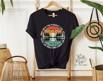 E para a floresta eu vou, para perder a cabeça e encontrar a alma, John Muir, Camiseta Retro Sunset, Camiseta de Caminhada, Presente para Mãe, Camiseta da Geração X
