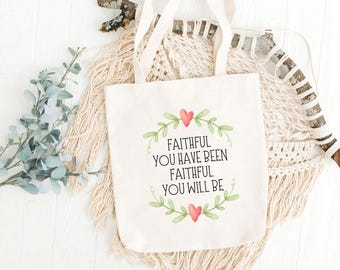 Bolsa de tela "Fiel has sido", bolsa de tela con Jesús, regalo para el Día de la Madre, mejor amiga, regalo de bautismo, bolsa de estudio bíblico, bolsa de tela con escrituras florales