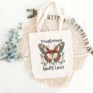 Transformed By God's Love Cottagecore Butterfly Tote Bag