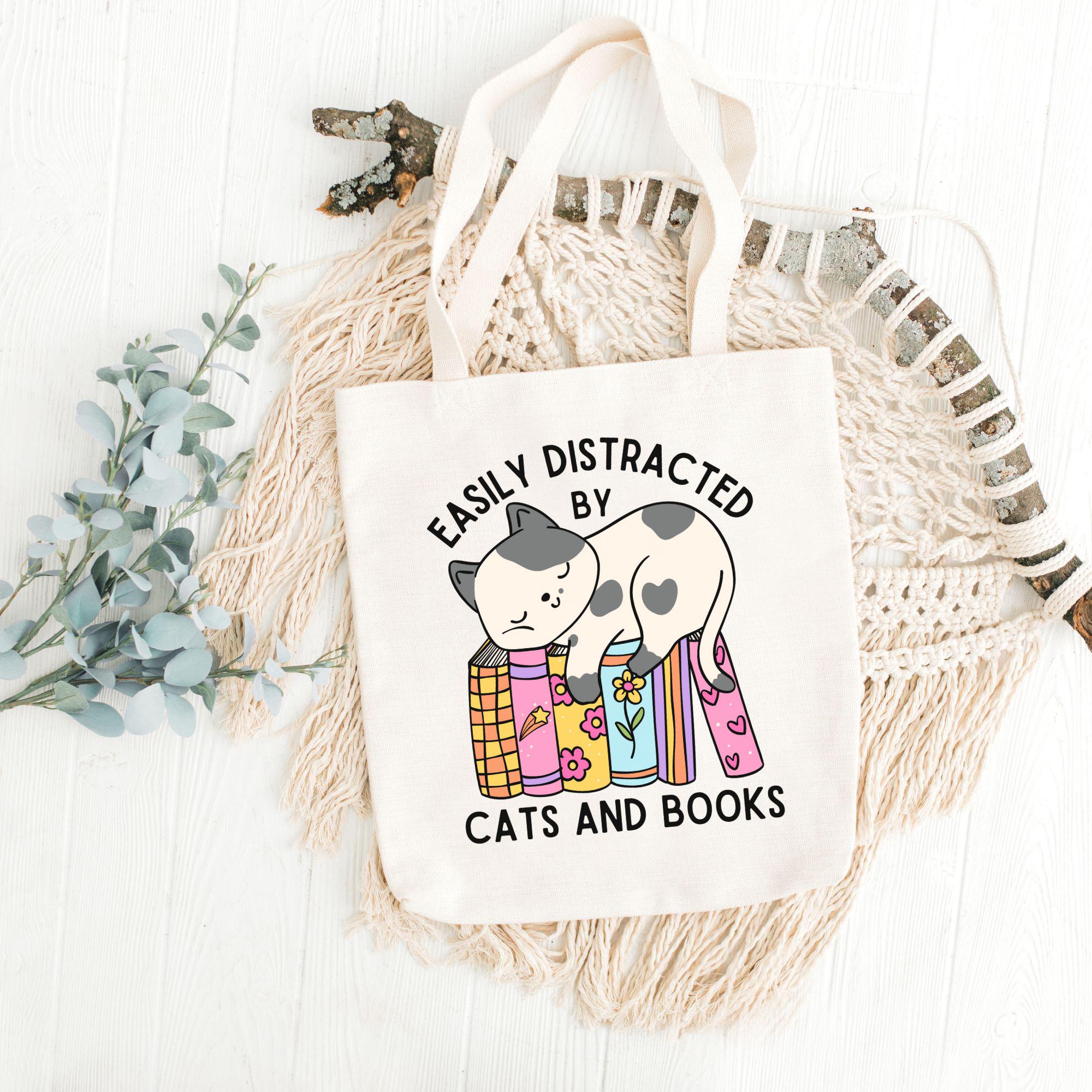 Canvas Book Tote Bag For Women – Just A Girl Who Loves Books & Cats, Large Shoulder Bag For Work, Travel, Grocery - View #7