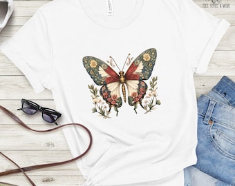 Cottagecore Butterfly Tee, Butterfly Shirt, Boho shirt, Butterfly Lover Shirt, Floral Butterfly, Butterfly Shirt, Gift For Her, Gift For Mom