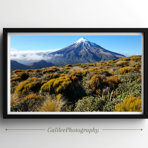 Mount Taranaki, Real Landscape Photography, Majestic Mountain, Sun rise, New Zealand Landscape Wall Art, TV Art, Printable Digital Download