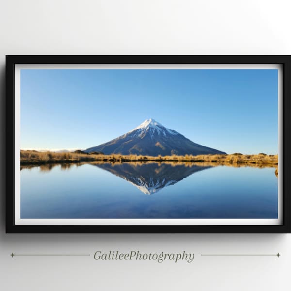 Mount Taranaki, Real Landscape Photography, Majestic Mountain, Sun rise TV Art, New Zealand Landscape Wall Art, Printable Digital Download